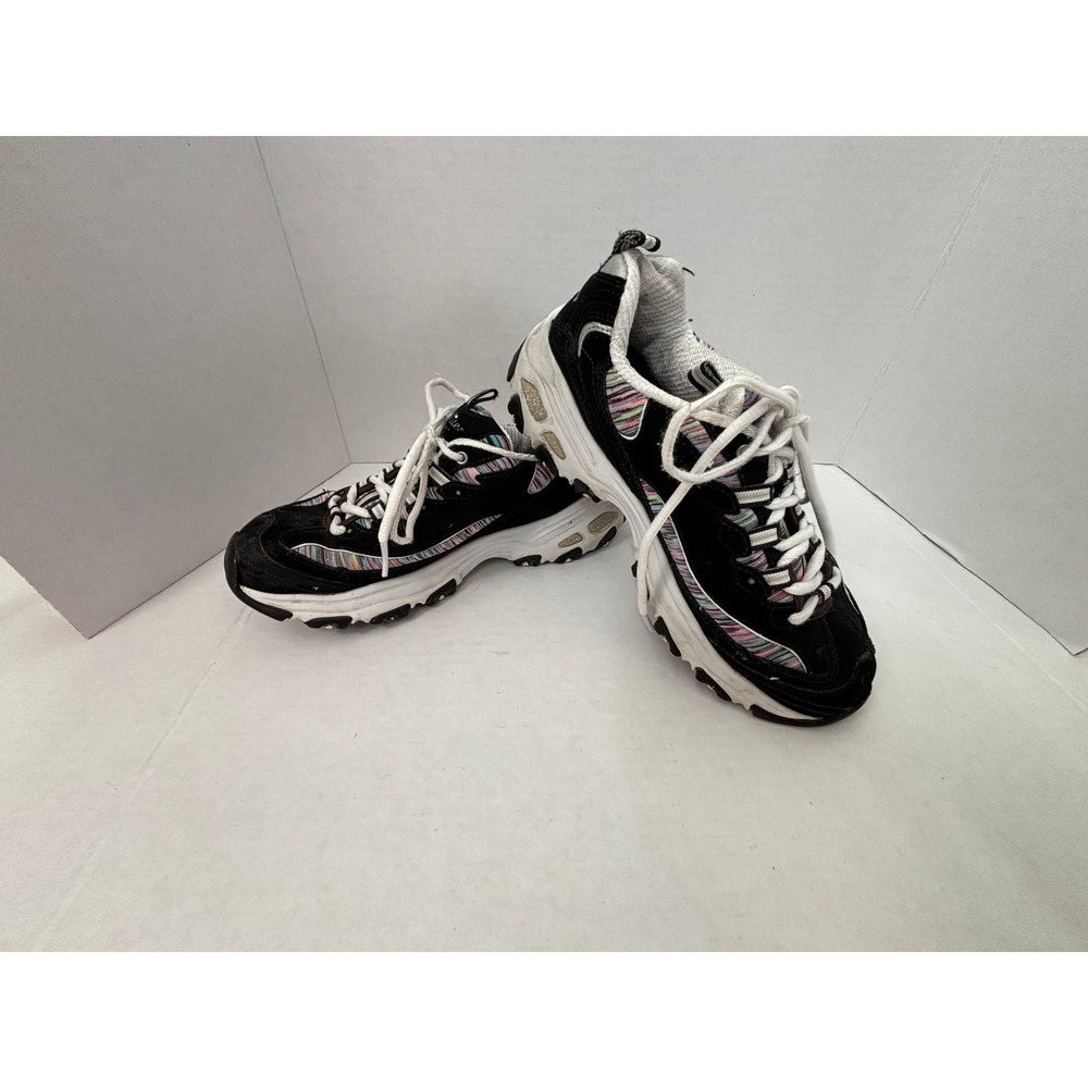 Skechers DLites Women 8 Black Multi Color Air Cooled Memory Foam Sneakers 11979